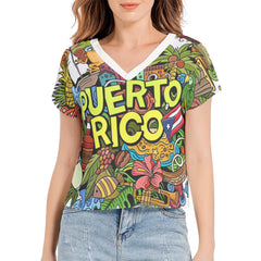 Puerto Rico Batwing Sleeve V-Neck Top