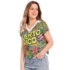 Puerto Rico Batwing Sleeve V-Neck Top