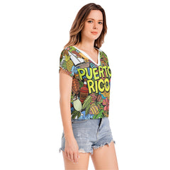 Puerto Rico Batwing Sleeve V-Neck Top