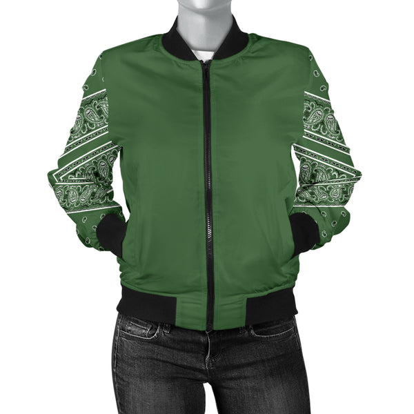 Women's Classic Green on Green Bandana Sleeved Bomber Jacket