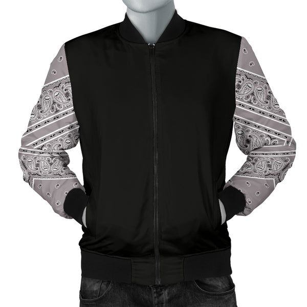Men's Classic Gray Bandana Sleeved Bomber Jacket