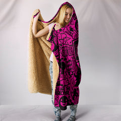 Pink and Black Icons World Women’s Hooded Blanket