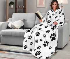 Paw Prints Adult Sleeve Blanket- White