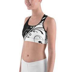 Black and white floral Women’s All-Over-Print Sport Bra
